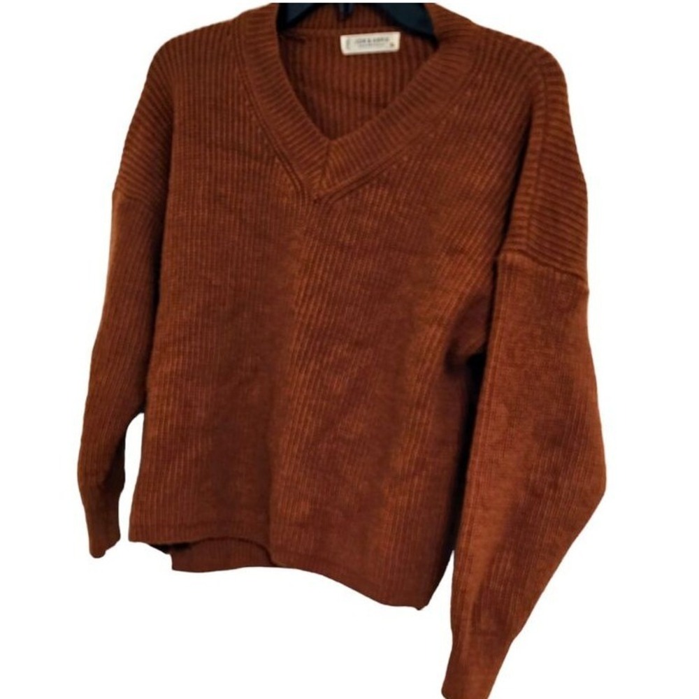 Jon &‎ Anna Womens Rust Ribbed Vneck Long Sleeve Sweater Extra Large